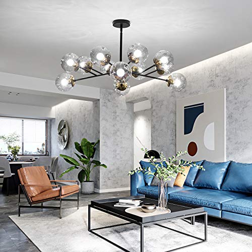 SZXYKEJI 12-Light Glass Chandelier,Large Chandeliers for High Ceilings, Rustic Ceiling Lighting Fixture Pendent Light for Kitchen Dining Room Living Room Bedroom Office (Black). SZXYKEJI 12-Light Glass Chandelier,Large Chandeliers for High Ceilings, Rustic Ceiling Lighting Fixture Pendent Light for Kitchen Dining Room Living Room Bedroom Office (Black).